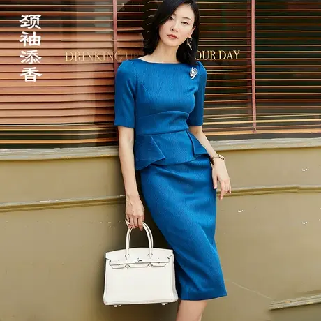 颈袖添香2023秋季新款连衣裙时尚ol修身长袖商务正装包臀裙图片