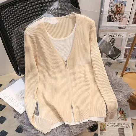 早春季外套女春秋款2023新款假两件上衣爆款洋气显瘦女士针织开衫图片