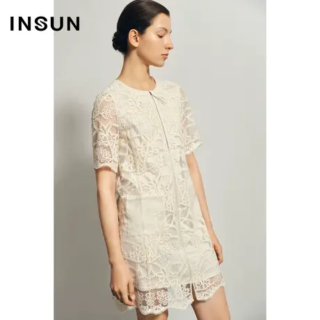 INSUN恩裳夏季H廓形网纱绣花连衣裙图片