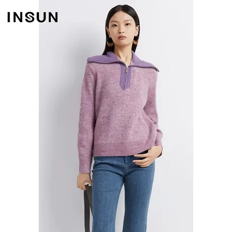 INSUN恩裳线上专选冬季大翻领混纺花式纱线毛织衫商品大图