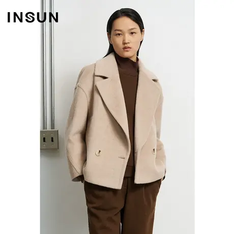 INSUN恩裳冬季翻领双排扣羊毛毛呢外套图片