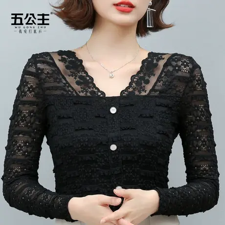 五公主低领蕾丝打底衫新款秋冬时尚洋气小衫显瘦女装内搭气质上衣商品大图