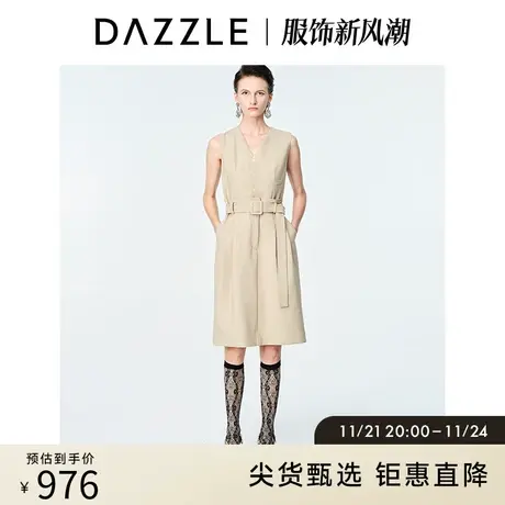 DAZZLE地素奥莱 春夏法式通勤气质V领直筒无袖背心连衣裙女图片