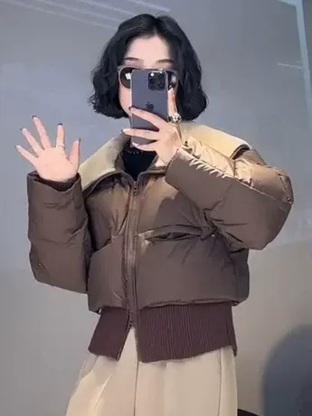 设计感大翻领白鸭绒羽绒服外套女2023冬季新款保暖高级感短款上衣图片