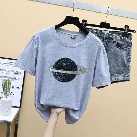 白色短袖T恤女宽松2024新款韩版夏季简约休闲百搭cec学生上衣服潮商品大图