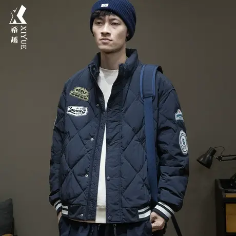 90鸭绒冬季美式薄款羽绒服男青少年棒球外套男士夹克大码男款冬装图片