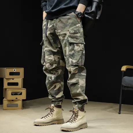 美式户外迷彩工装裤男潮牌春季2024新款束脚男士春秋复古弹力裤子商品大图