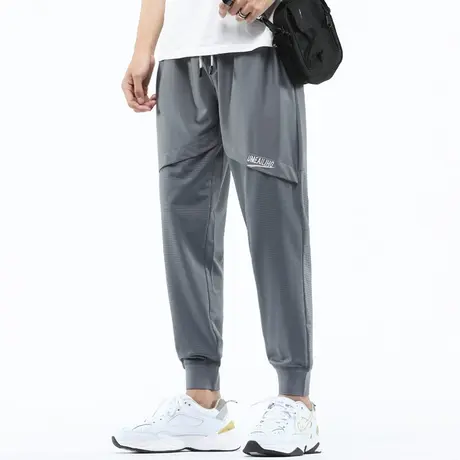 夏季超薄款冰丝速干网眼灰色运动卫裤弹力男士九分休闲裤束脚裤子商品大图