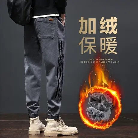 加绒加厚工装休闲裤冬裤子男款秋冬款冬季宽松保暖外穿防风抗寒裤商品大图