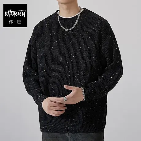 伟臣潮牌大码男装秋冬毛衣男胖子加肥加大宽松圆领提花肥佬针织衫商品大图