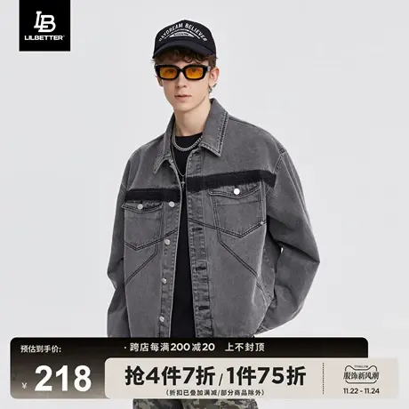 LiLbetter牛仔夹克秋季新款帅气美式上衣高级感翻领宽松男士外套商品大图