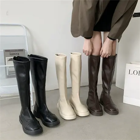 秋冬不过膝长靴女2024新款网红后拉链瘦瘦靴高筒骑士靴显瘦长筒靴图片