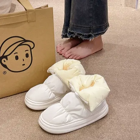羽绒布防水棉拖鞋女冬季室内居家月子鞋产后加绒保暖厚底包跟棉鞋商品大图