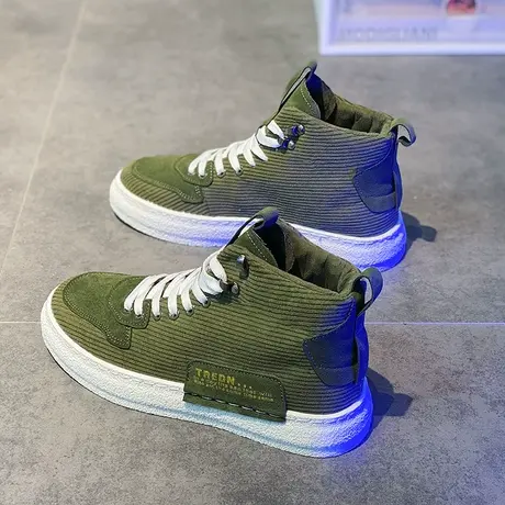 高帮男鞋2023冬季新款百搭休闲板鞋青少年运动厚底内增高帆布潮鞋商品大图