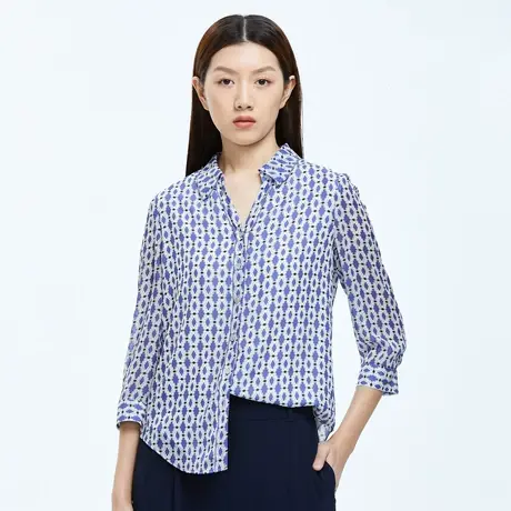 朗姿夏季抽象印花通勤风女式衬衫新款衬衫奥莱商品大图
