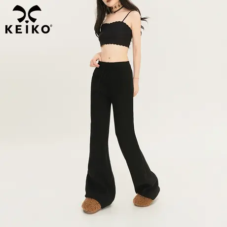 KEIKO 软糯显瘦坑条针织长裤子秋冬垂感弹力高腰休闲拖地微喇叭裤图片