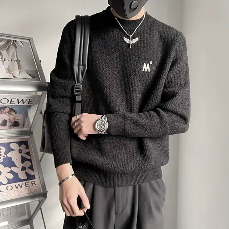 毛衣男冬季2023新款潮流保暖加厚个性宽松套头轻熟内搭针织线衣图片
