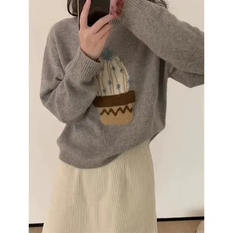 圆领毛衣女款2023新款冬季爆款洋气时尚加厚针织衫宽松外穿打底衫图片