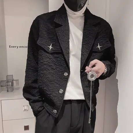 潮牌西装领外套春秋季2022新款春装褂子痞帅夹克复古日系ins上衣商品大图