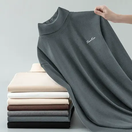 重磅双面德绒t恤男长袖秋冬潮流印花内搭打底衫高领秋衣保暖小衫图片