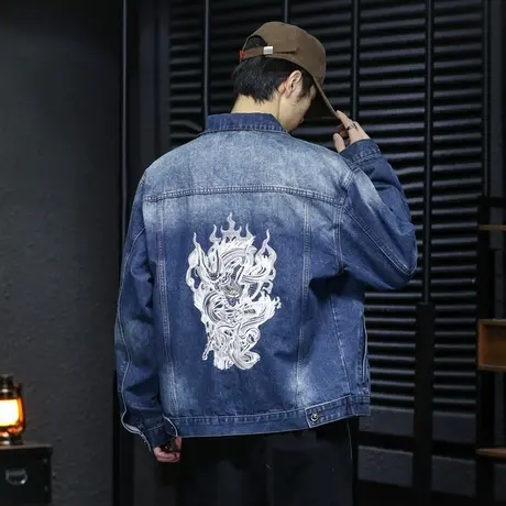 牛仔男外套男士休闲百搭复古牛仔衣春秋季宽松潮流韩版外套休闲男图片