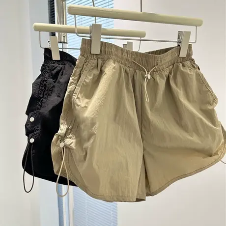 松紧高腰阔腿休闲短裤女早春夏装百搭韩版宽松运动沙滩热裤ins潮商品大图