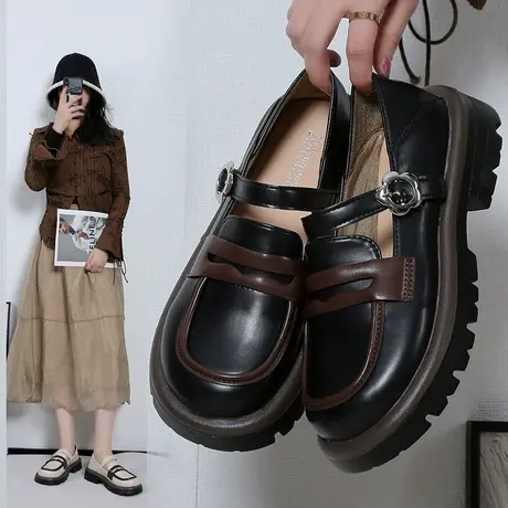 复古拼色玛丽珍小皮鞋女2024年春季新款配裙子软底平底单鞋子女鞋图片