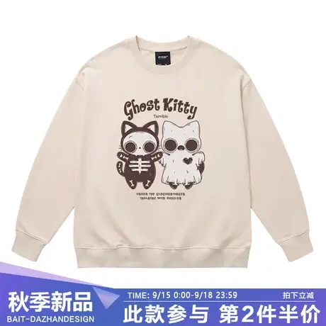 美式复古趣味幽灵猫圆领卫衣ins潮宽松休闲风男女不一样的情侣装商品大图
