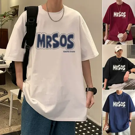 潮牌高街风T恤男纯棉短袖oversize大码ins嘻哈夏季新款宽松上衣服商品大图