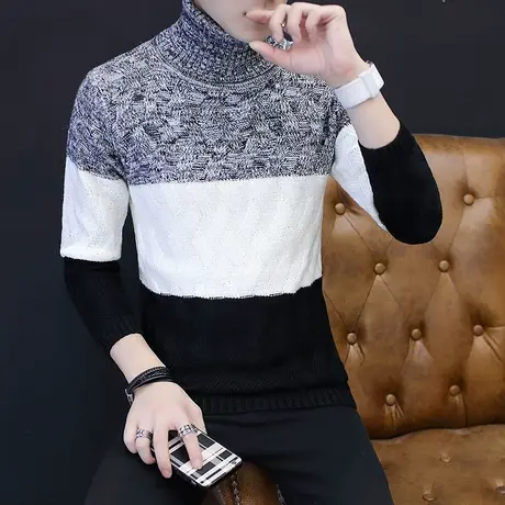 高领毛衣男冬季宽松套头线衣潮流男士加厚长领毛衫韩版针织衫个性商品大图