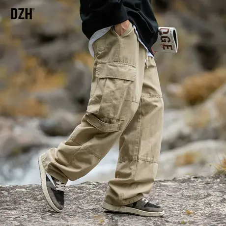 男士卡其色裤子宽松bf慵懒风直筒裤美式工装裤潮牌男休闲裤春秋款商品大图