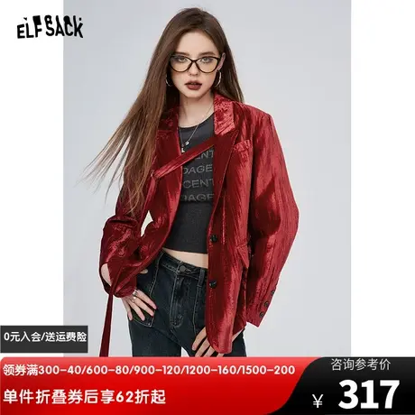 妖精的口袋丝绒西装外套女2023冬季新款设计感复古西服新年穿搭图片