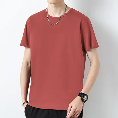 莫代尔冰丝t恤男士短袖速干凉感圆领半袖体恤夏季薄款纯色上衣服商品大图