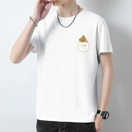 莫代尔冰丝t恤男士短袖圆领夏装上衣服速干凉感半袖小熊印花体恤商品大图