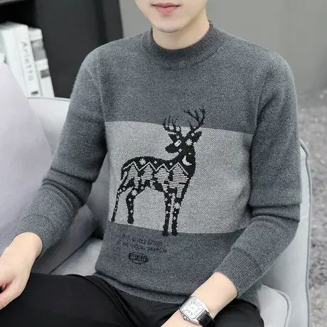 春秋男士黄金貂绒半高领加厚款毛衣冬季宽松保暖打底针织毛衫潮流图片