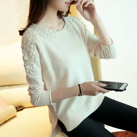 清仓！针织衫女套头打底上衣套头长袖秋冬款韩版宽松外套毛衣女图片