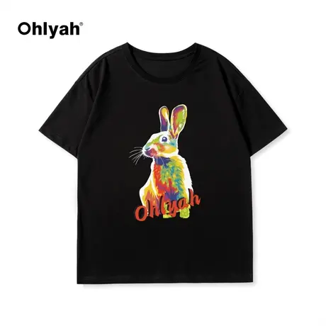Ohlyah潮牌兔子印花短袖t恤女夏季新款体恤港风ins圆领情侣半袖商品大图