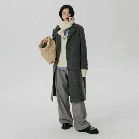 omont蛋挞家 西装领羊毛大衣女秋冬2023新款中长款圈圈毛呢外套图片