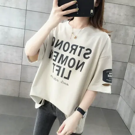 女装2023年新款秋季秋装纯棉短袖T恤宽松上衣服设计感打底衫爆款商品大图