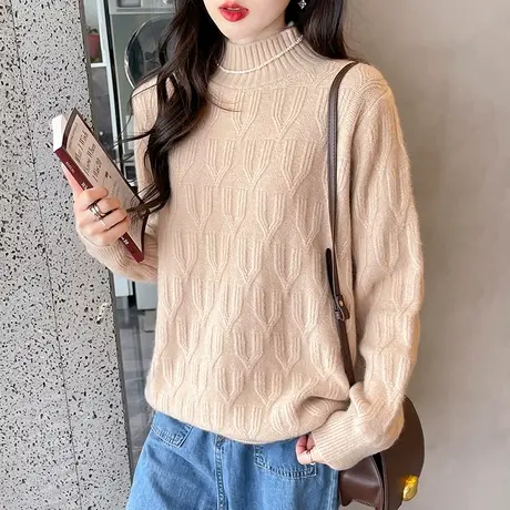 秋冬新款2023年半高领中长款加厚毛衣女纯色时尚保暖打底衫外穿商品大图