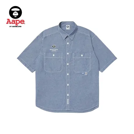 Aape旗舰店男装春夏猿颜徽章纯色简约宽松口袋短袖衬衫8436XXK商品大图