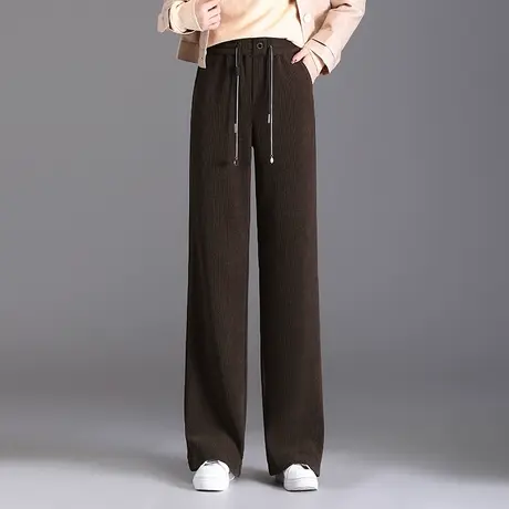 垂坠感阔腿裤女秋冬加绒长裤子2023新款高腰宽松直筒裤气质休闲裤商品大图