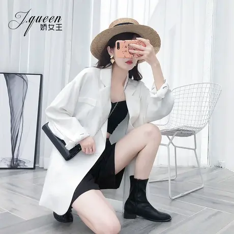 白色西装外套女秋季韩版宽松时髦气质中长款网红时尚休闲小西服潮图片