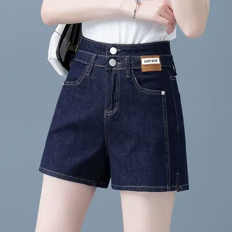 深蓝色牛仔短裤女2023年新款小个子高腰宽松休闲裤子百搭阔腿热裤商品大图