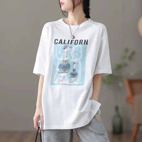 dza文艺复古纯棉短袖t恤女士夏季新款漂亮打底衫宽松体恤薄款上衣商品大图