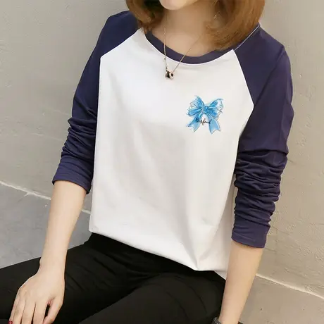 纯棉长袖t恤女内搭打底衫早秋2022年新款宽松百搭学生薄款上衣潮商品大图