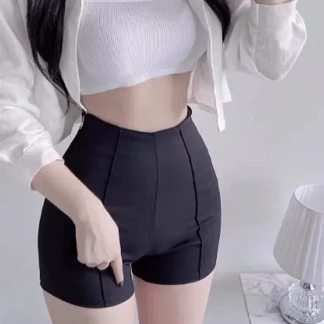 辣妹黑色紧身休闲短裤女装夏季热裤高腰显瘦性感百搭直筒阔腿裤子商品大图