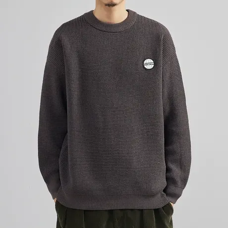 奕飏男装冬季毛衣男针织衫韩版潮流宽松纯色休闲内搭粗针徽章外套商品大图