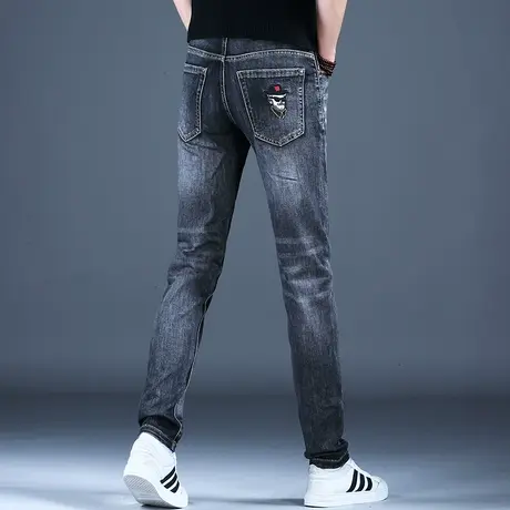 秋季潮流烟灰色牛仔裤男款修身小脚休闲男士裤子2023爆款高端潮牌商品大图