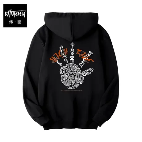 伟臣2022春季新款大码男士连帽卫衣胖子加肥加大宽松印花套头衫潮商品大图